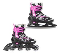 Raven - Pattini a rotelle per bambini, ragazze, adulti, bambini - Pattini a rotelle 2 in 1 con pattini da ghiaccio - Regolabili - Profession Black/Pink, 31-35 (20,5-23cm)