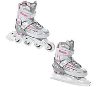 Raven - Pattini a rotelle per bambini, ragazze, adulti, bambini - Pattini a rotelle 2 in 1 con pattini da ghiaccio - Regolabili - Profession White/Pink, 31-35 (20,5-23cm)
