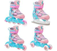 RAVEN 4in1 Inline Skates Pattini in linea Triskates Pattini a rotelle/da ghiaccio per bambini ragazze regolabili (Etta Blue/Pink, 27-30 (16,5cm-18,5cm))