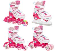 Raven - Pattini a rotelle per bambini, ragazze, ragazzi, adulti, bambini - Pattini a rotelle, 4 in 1 con pattini da ghiaccio, quad, per principianti - Regolabili - Lia Pink, 27-30 (16,5-18,5cm)