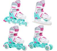 Raven - Pattini a rotelle per bambini, ragazze, ragazzi, adulti, bambini - Pattini a rotelle, 4 in 1 con pattini da ghiaccio, quad, per principianti - Regolabili - Loret Mint/Pink, 30-33 (18,5-20,5cm)