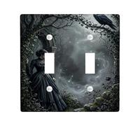 Raven - Placca di copertura per interruttore a doppia luce, gotico, donna mistica, rosa, Halloween, plastica nera, dimensioni standard, decorazione per casa, soggiorno, nuovo appartamento