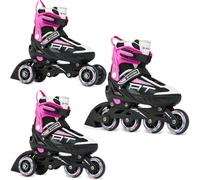 RAVEN Profession 3in1 Inline Skates Pattini in linea Triskates Pattini a rotelle per bambini e adulti regolabili (Black/Pink, 31-35 (20,5cm-23cm))