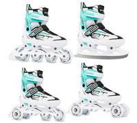 RAVEN Profession 4in1 Inline Skates Pattini in linea Triskates Pattini a rotelle/da ghiaccio per bambini e adulti regolabili (White/Mint, 31-35 (20,5cm-23cm))