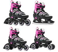 RAVEN Profession 4in1 Inline Skates Pattini in linea Triskates Pattini a rotelle/da ghiaccio per bambini e adulti regolabili (Black/Pink, 35-39 (23cm-25,5cm))