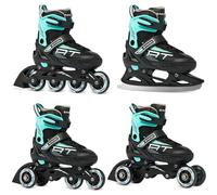 RAVEN Profession 4in1 Inline Skates Pattini in linea Triskates Pattini a rotelle/da ghiaccio per bambini e adulti regolabili (Black/Mint, 35-39 (23cm-25,5cm))