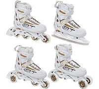 RAVEN Profession 4in1 Inline Skates Pattini in linea Triskates Pattini a rotelle/da ghiaccio per bambini e adulti regolabili (White/Gold, 35-39 (23cm-25,5cm))