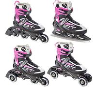 RAVEN Profession 4in1 Inline Skates Pattini in linea Triskates Pattini a rotelle/da ghiaccio per bambini e adulti regolabili (Black/Pink, 31-35 (20,5cm-23cm))