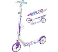 RAVEN Scooter Monopattino per bambini adulti | pieghevole | regolabile in altezza | cinghia di trasporto | campanello | portabottiglie (Zea White/Violet with handbrake, 200mm)