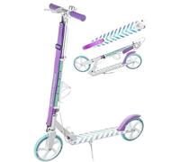 Raven - Monopattino per bambini, adulti - Scooter - Monopattino - Pieghevole, regolabile, tracolla per il trasporto, campanello - Pastelle White/Mint con Freno a Mano, ruote da 200 mm