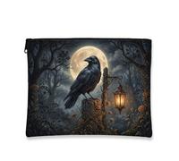Raven tela con cerniera, lanterna mistica gotica luna Halloween nera portatile con cerniera piccola borsa per il trucco per viaggi, vanità, bagno e borsa organizer, nero, 7x9 Inch, gotico