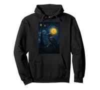 Raven Under Starry Night Moon Fantasy Art Scene Felpa con Cappuccio