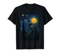 Raven Under Starry Night Moon Fantasy Art Scene Maglietta