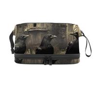 Ravens on Abandoned House, trousse a doppio strato, per donne e ragazze, trousse da viaggio per trucchi, pratica borsa organizer con scomparto per pennelli, Multi, 27x15x14 cm/10.6x5.9x5.5 in, Beauty