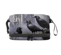 Ravens on Dead Tree, trousse a doppio strato per donne e ragazze, trousse da viaggio per trucchi, pratica borsa organizer con scomparto per pennelli, Multi, 27x15x14 cm/10.6x5.9x5.5 in, Beauty case
