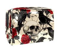 Ravens - Trousse da donna, con teschio e rose, per articoli da toeletta da viaggio, grande, in PVC, con cerniera, Multi, 18.5x7.5x13cm/7.3x3x5.1in, Beauty case