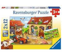 Ravensburger - Puzzle 2x12 Lavorare nella fattoria - 40-99 Pezzi