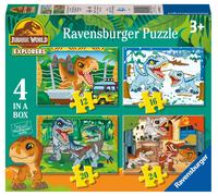 Ravensburger - Puzzle Jurassic World Explorers, Collezione 4 in a Box, Idea Regalo per Bambini 3+ Anni, Gioco Educativo e Stimolante, 4 Puzzle 12-16-20-24 Pezzi, 19x14 cm