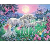 Ravensburger Puzzle Luminoso a 3 Colori - Unicorni al Chiaro di Luna, 100 Pezzi - 1 pz.