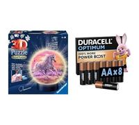 Ravensburger 3D Puzzle Ball Cavalli LED, 72 pezzi, 6+ anni, & Duracell Optimum AA 8 pz, Power Boost