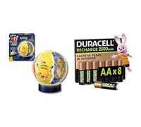 Ravensburger 3D Puzzle Ball Pokémon LED, 72 pezzi, 6+ anni, & Duracell AA Ricaricabili 8 pz, 2500mAh