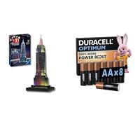 Ravensburger 3D Puzzle Empire State LED, 216 pezzi, 10+ anni, & Duracell Optimum AA 8 pz, Power Boost