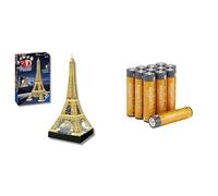 Ravensburger 3D Puzzle Torre Eiffel LED, 226 pezzi, 10+ anni, & Batterie AAA Alcaline Amazon Basics 12 pz, 10 anni