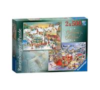 Ravensburger Christmas Collection No.1 Christmas Market & Santa Claus' Christmas Supper, puzzle da 500 pezzi, per adulti e bambini, dai 10 anni in su