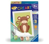 Ravensburger CreArt 23986 - Piccola scimmia - dipinto con numero per bambini dai 7 anni in su, set da pittura con cornice, pennello e colori acrilici, regalo per ragazze e ragazzi