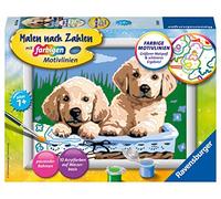 Ravensburger CreArt 27839 - Simpatici cuccioli - Dipinto con numeri cani per bambini dai 7 anni in su, set di pittura con cornice, pennello e colori acrilici, regalo per ragazze e ragazzi