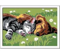 Ravensburger CreArt 28015 - Deep sleep - Dipinto con numeri cane e gatto per bambini dai 7 anni in su, set di pittura con cornice, pennello e colori acrilici, regalo per ragazze e ragazzi