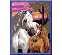 Ravensburger CreArt 28568 - Horses in the Sunset - Dipinto per numero da 9 anni, set per pittura con cornice, pennello e colori acrilici, regalo per ragazze e ragazzi, con glitter