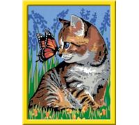 Ravensburger CreArt 28651 - gatto con farfalla - dipinto con numero per bambini dai 9 anni in su, set di pittura con cornice, pennello e colori acrilici, regalo per ragazze e ragazzi
