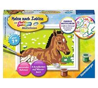 Ravensburger CreArt 29687 - Piccolo puledro - Dipinto con numeri a forma di cavallo per bambini dai 7 anni in su, set da pittura con cornice, pennello e colori acrilici, regalo per ragazze e ragazzi