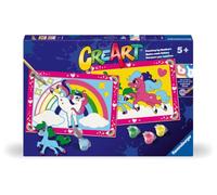 Ravensburger CreArt 5 Anni Junior: Magici Pony - Dipingere con i Numeri per Bambini 5+ Anni, Kit Pittura con 2 Tavole, Pennello e Colori Inclusi, 32 x 22 cm, Idee Regalo per Bambini 5 Anni