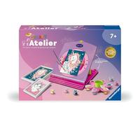 Ravensburger - CreArt Atelier - Dipinto con numeri per bambini a partire dai 7 anni - 2 dipinti con unicorni e gatti ad effetto dorato - Cavalletto ricaricabile - 25574