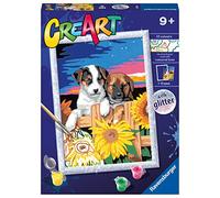 RAVENSBURGER - CREART SERIE D: CAGNOLINI CON GIRASOLI, KIT PER DIPINGERE CON I NUMERI, GIOCO CREATIVO PER BAMBINI 7+ ANNI