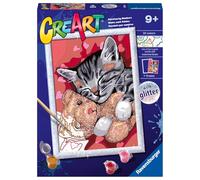 Ravensburger - creart serie d: gattino e il suo orsetto, kit per dipingere con i numeri, contiene una tavola prestampata, pennello, colori e accessori, gioco creativo per bambini 9+ anni