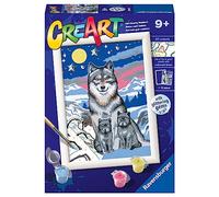 Ravensburger CreArt: Lupi al chiaro luna - Dipingere con i Numeri per Bambini 9+ Anni, Kit Pittura con Tavole, Cornice, Pennello e Colori Inclusi, 14 x 19 cm, Idee Regalo