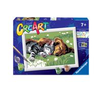 Ravensburger Creart Serie E Cane E Gatto Dolce Sonno, Kit Per Dipingere Con I Numeri, Contiene Una Tavola Prestampata, Pennello, Colori e Cornice, Gioco Creativo Per Bambini 7+ Anni, Idee regalo