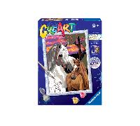 RAVENSBURGER CREART PER BAMBINI, KIT PER DIPINGERE CON I NUMERI, 9+, SERIE D, CAVALLI AL TRAMONTO
