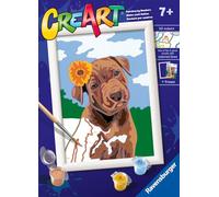 Ravensburger CreArt Serie E: Cucciolo con fiore, Kit per Dipingere con i Numeri, Contiene una Tavola Prestampata, Pennello, Colori e Accessori