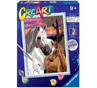 RAVENSBURGER CREART PER BAMBINI, KIT PER DIPINGERE CON I NUMERI, 9+, SERIE D, CAVALLI AL TRAMONTO