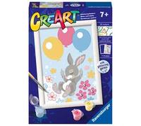 Ravensburger - creart serie d: coniglietto con palloncini, kit per dipingere con i numeri, contiene una tavola prestampata, pennello, colori e accessori, gioco creativo per bambini 7+ anni