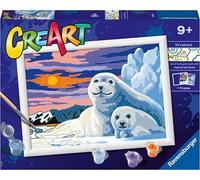 Ravensburger - creart serie d: foche sul ghiaccio, kit per dipingere con i numeri, contiene una tavola prestampata, pennello, colori e accessori, gioco creativo per bambini 9+ anni