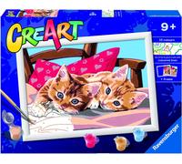 RAVENSBURGER CREART PER BAMBINI, KIT PER DIPINGERE CON I NUMERI, 9+, SERIE D, GATTINI SUL CUSCINO
