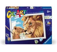 Ravensburger CreArt: Leone e cucciolo - Dipingere con i Numeri per Bambini 9+ Anni, Kit Pittura con Tavole, Cornice, Pennello e Colori Inclusi, 25 x 18,30 cm, Idee Regalo