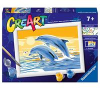 RAVENSBURGER CREART PER BAMBINI, KIT PER DIPINGERE CON I NUMERI, 7+, SERIE E, DELFINI AMICI