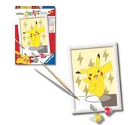 Ravensburger - creart serie e: pokémon, pikachu, kit per dipingere con i numeri, contiene una tavola prestampata, pennello, colori e accessori, gioco creativo per bambini 7+ anni