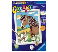 Ravensburger CreArt: Amici nel Prato - Dipingere con i Numeri per Bambini 7+ Anni, Kit Pittura con Tavole, Cornice, Pennello e Colori Inclusi, 14 x 19 cm, Idee Regalo